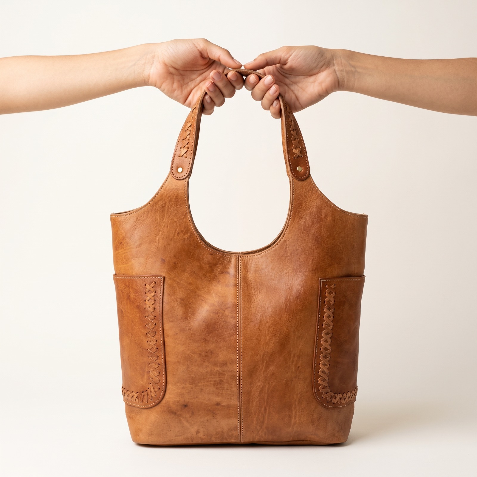 Sac Cabas en Cuir Marocain Fait Main – Grand Sac en Cuir Véritable – Sac Bohème Chic