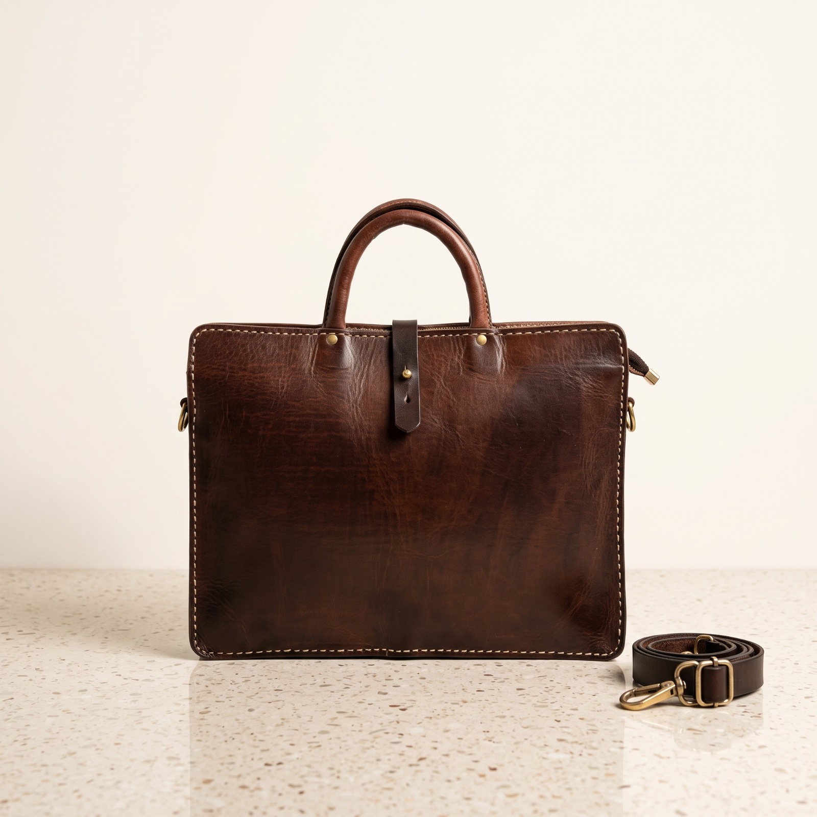 Sac Porte-Documents en Cuir Marron – Sac Ordinateur – Sac Business Artisanal