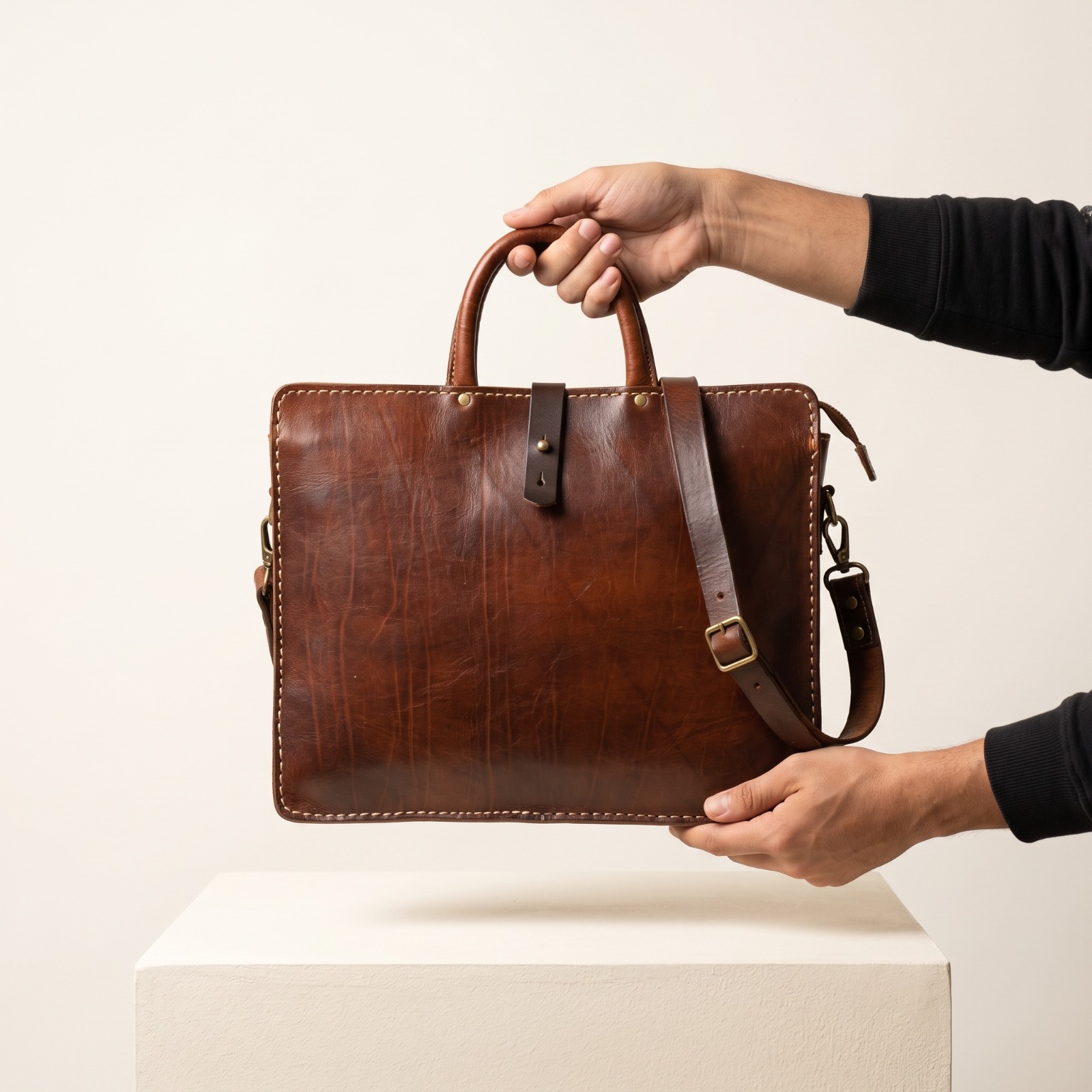 Sac Porte-Documents en Cuir Marron – Sac Ordinateur – Sac Business Artisanal
