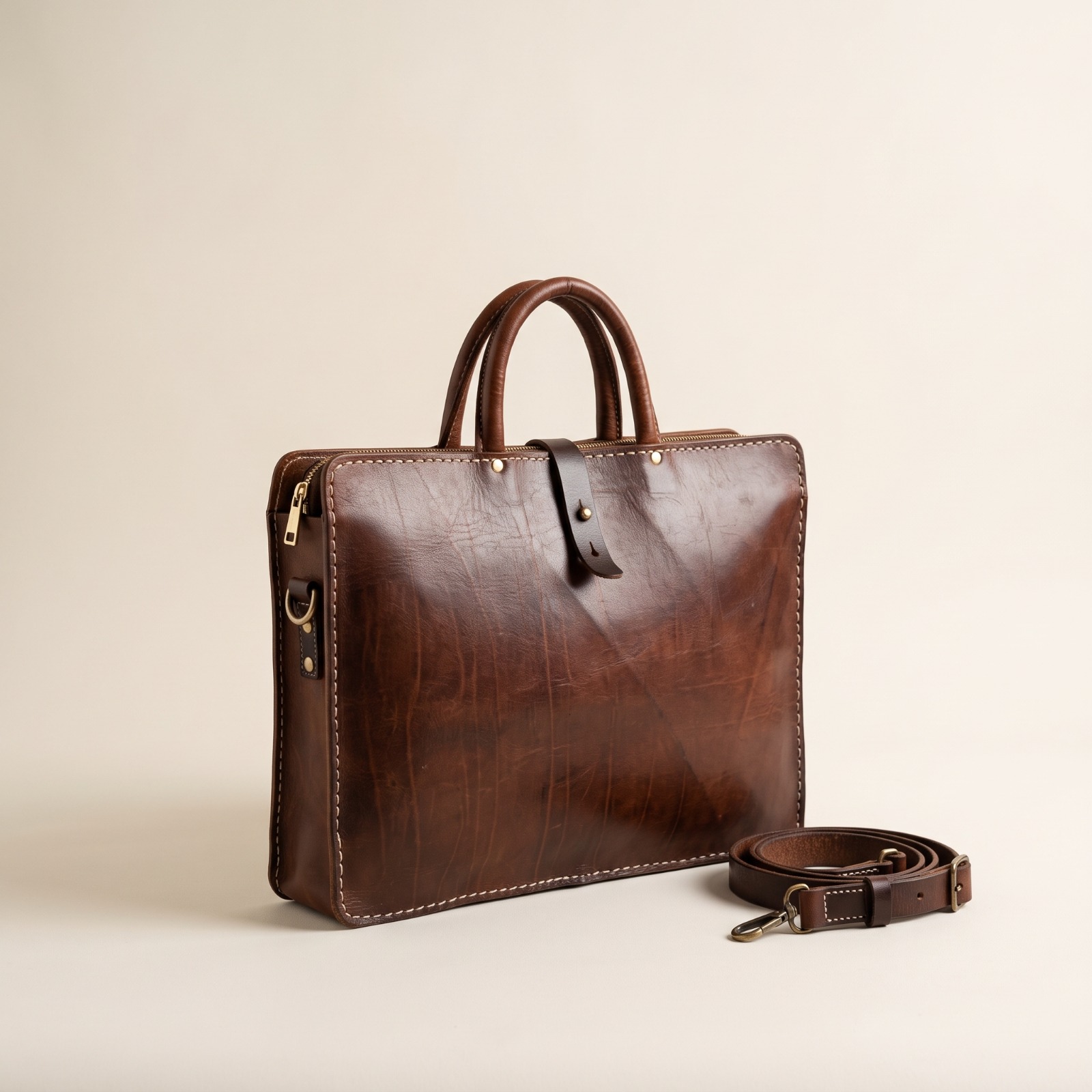 Sac Porte-Documents en Cuir Marron – Sac Ordinateur – Sac Business Artisanal