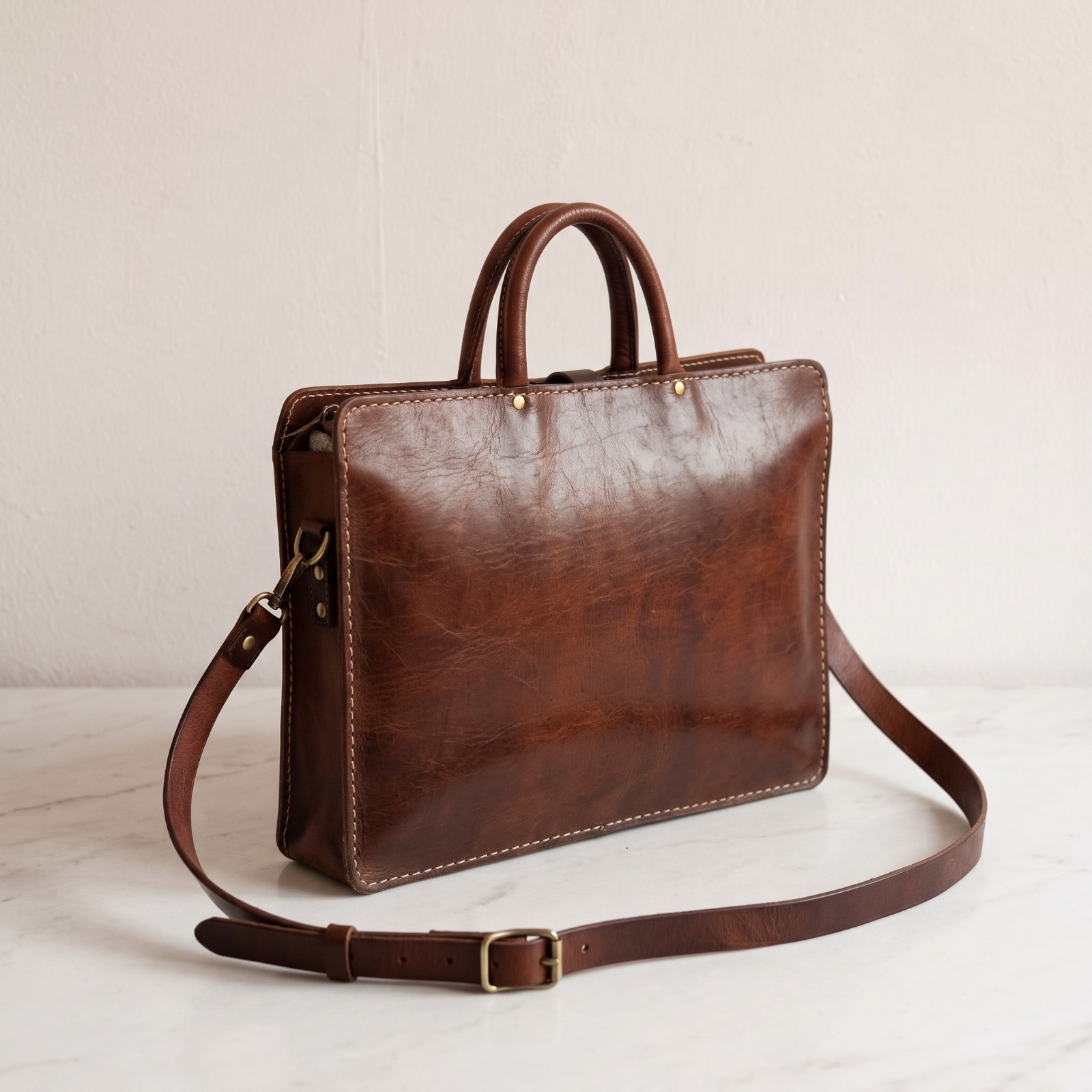 Sac Porte-Documents en Cuir Marron – Sac Ordinateur – Sac Business Artisanal